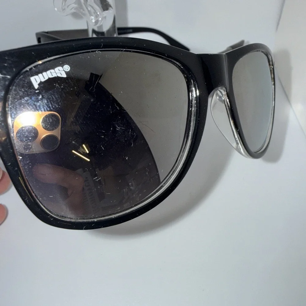 Lot of 2 Pairs PUGS Authentic Sunglasses Black Frames Mirror & Black Lens-Invest
